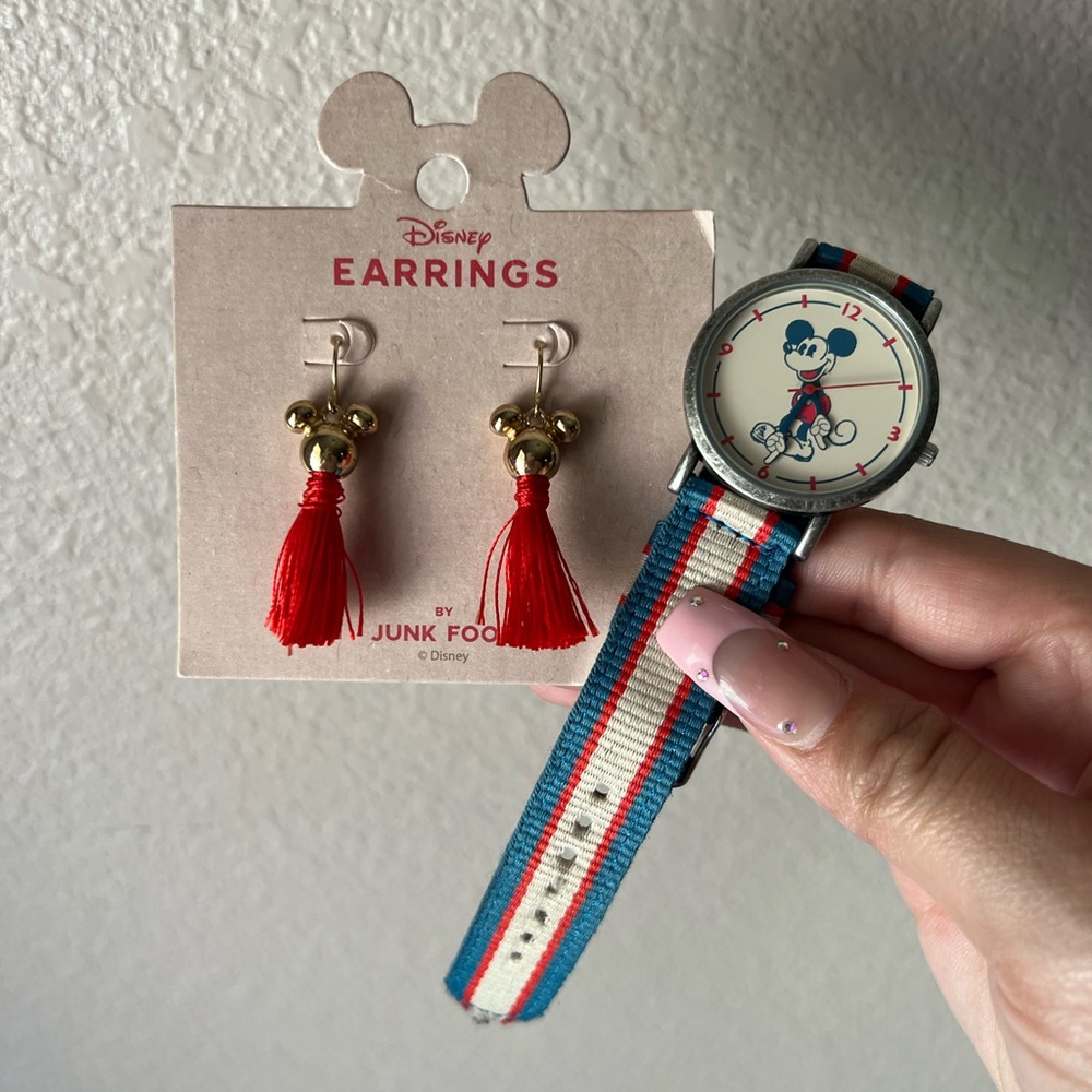 Disney Mickey earrings and watch by junk food